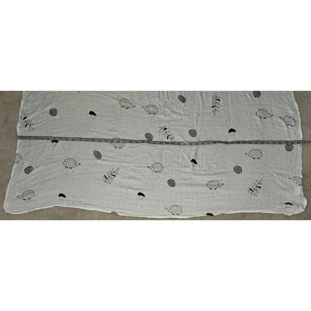 Rookie Humans Swaddle Blanket Bamboo Viscose Hedgehog Mushroom Black White 46x48